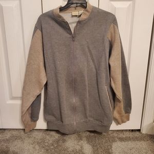 VINTAGE Mens Color Block Gray Beige Bomber Jacket Size Large